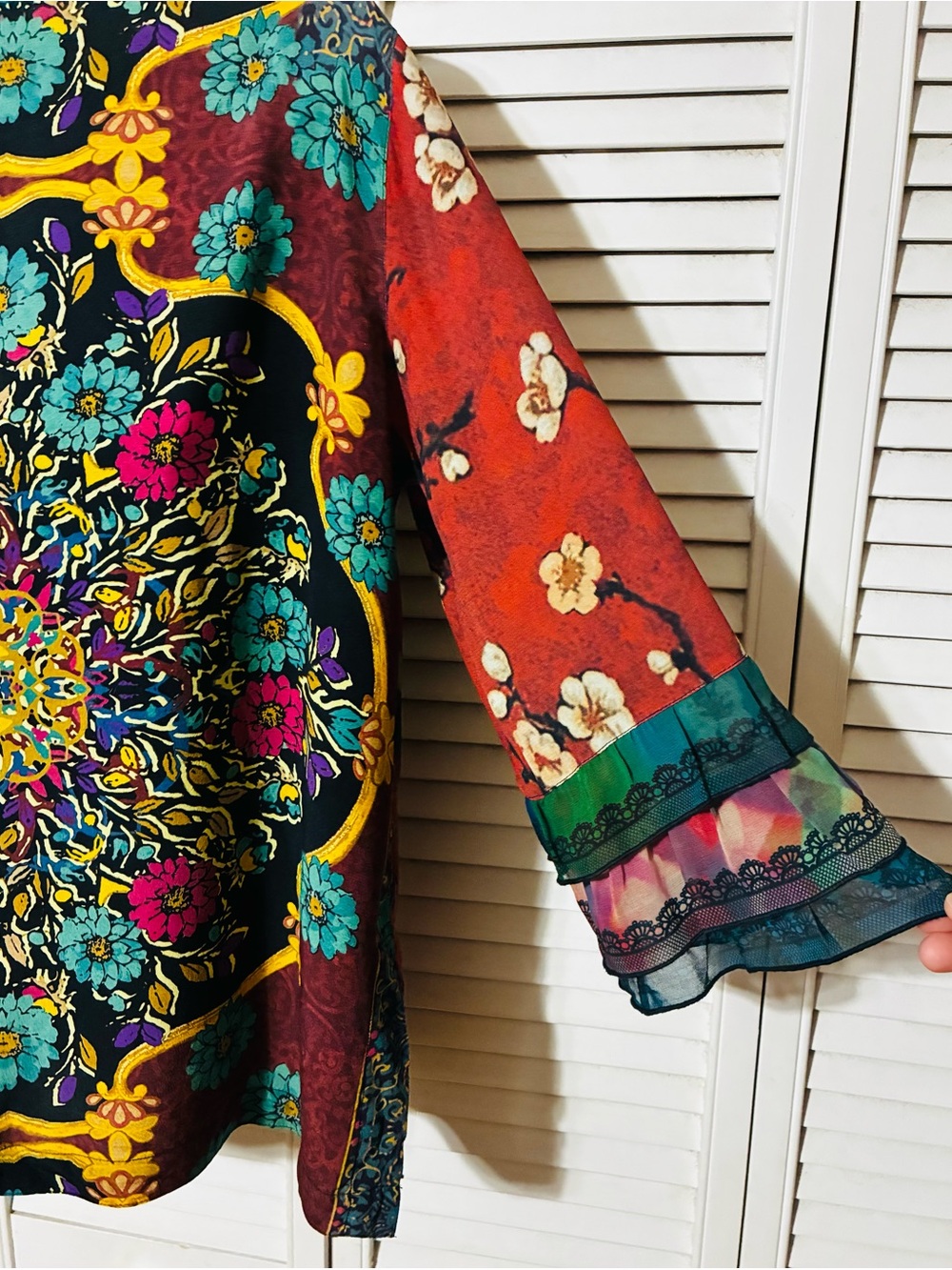 John Mark Multicolor Floral Patchwork Tunic - Teal, Red, Turquoise - Picture 7 of 7